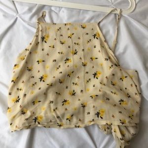 Yellow floral tie back top